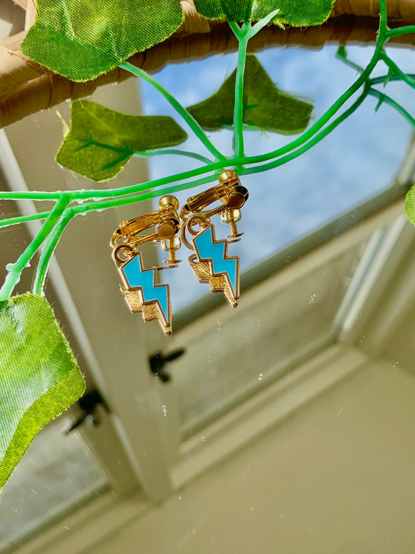 Handmade Enamel Lightning Bolt Adjustable Clip On Earrings