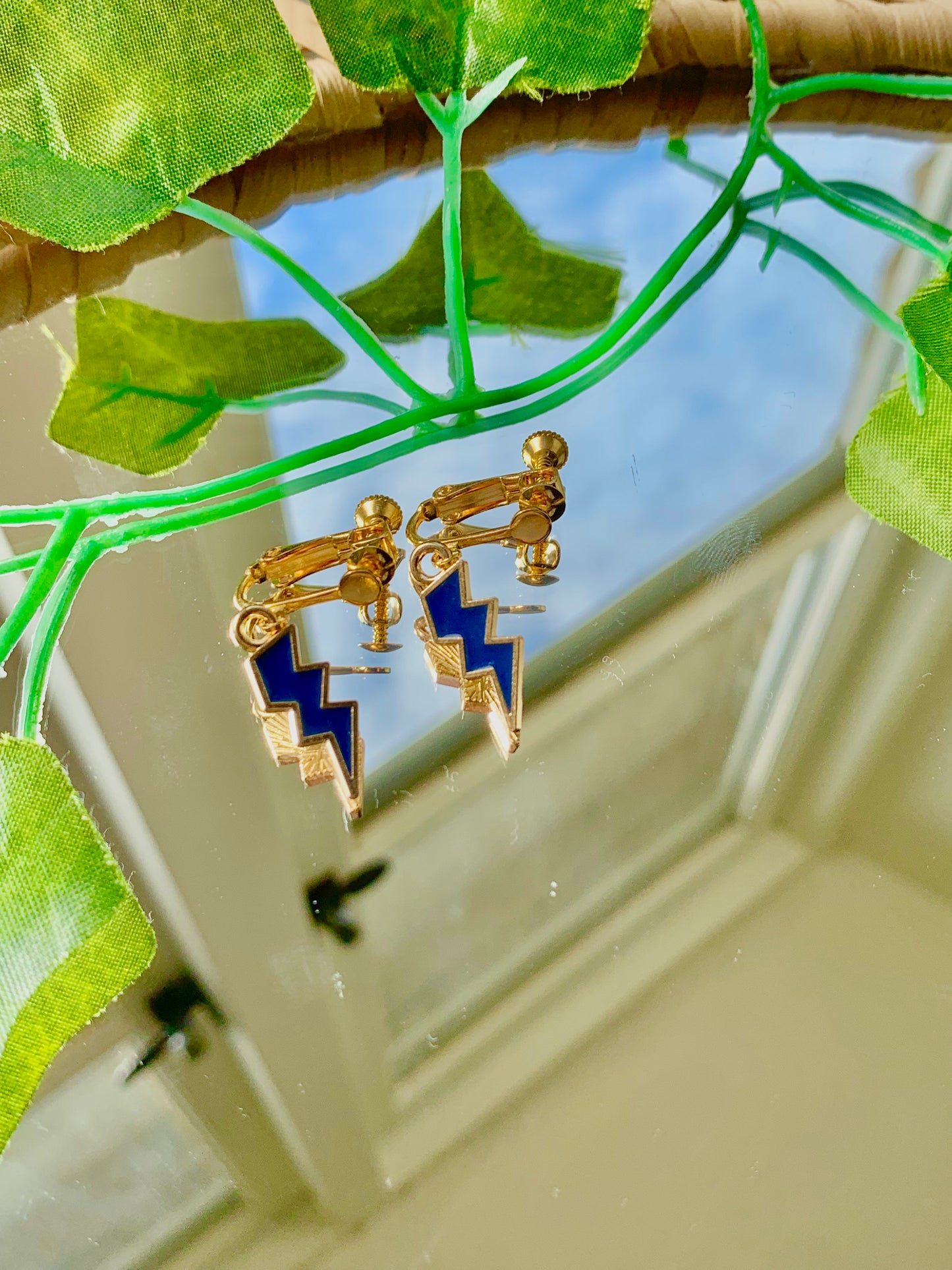 Handmade Enamel Lightning Bolt Adjustable Clip On Earrings