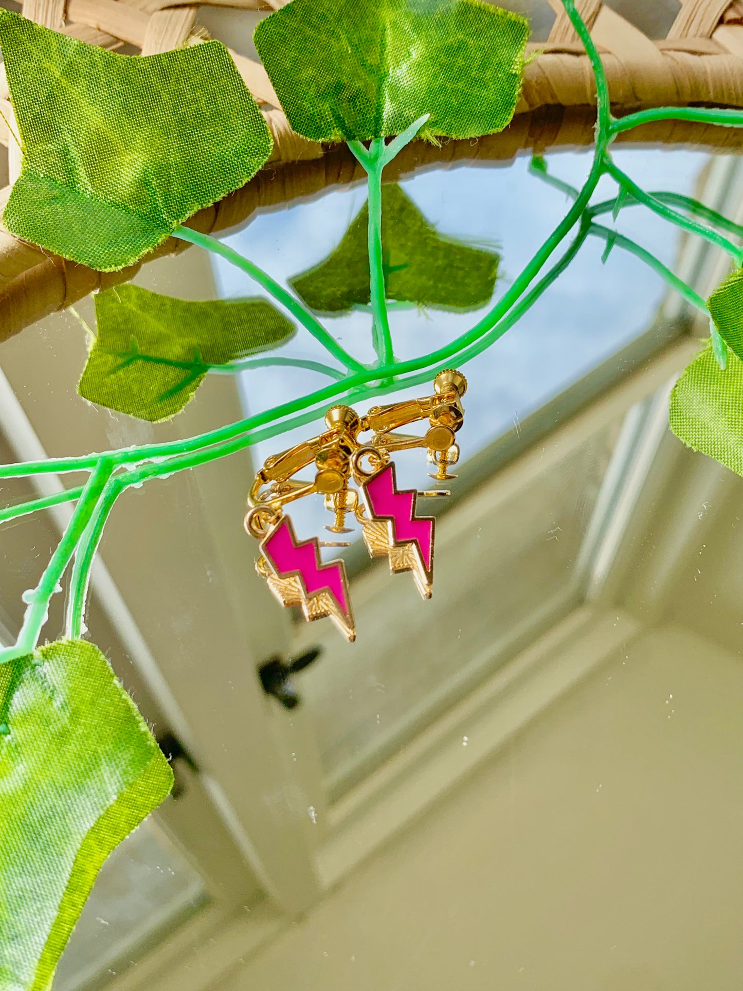 Handmade Enamel Lightning Bolt Adjustable Clip On Earrings