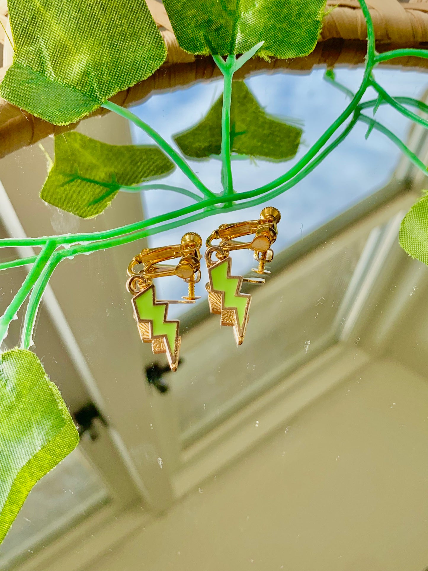 Handmade Enamel Lightning Bolt Adjustable Clip On Earrings