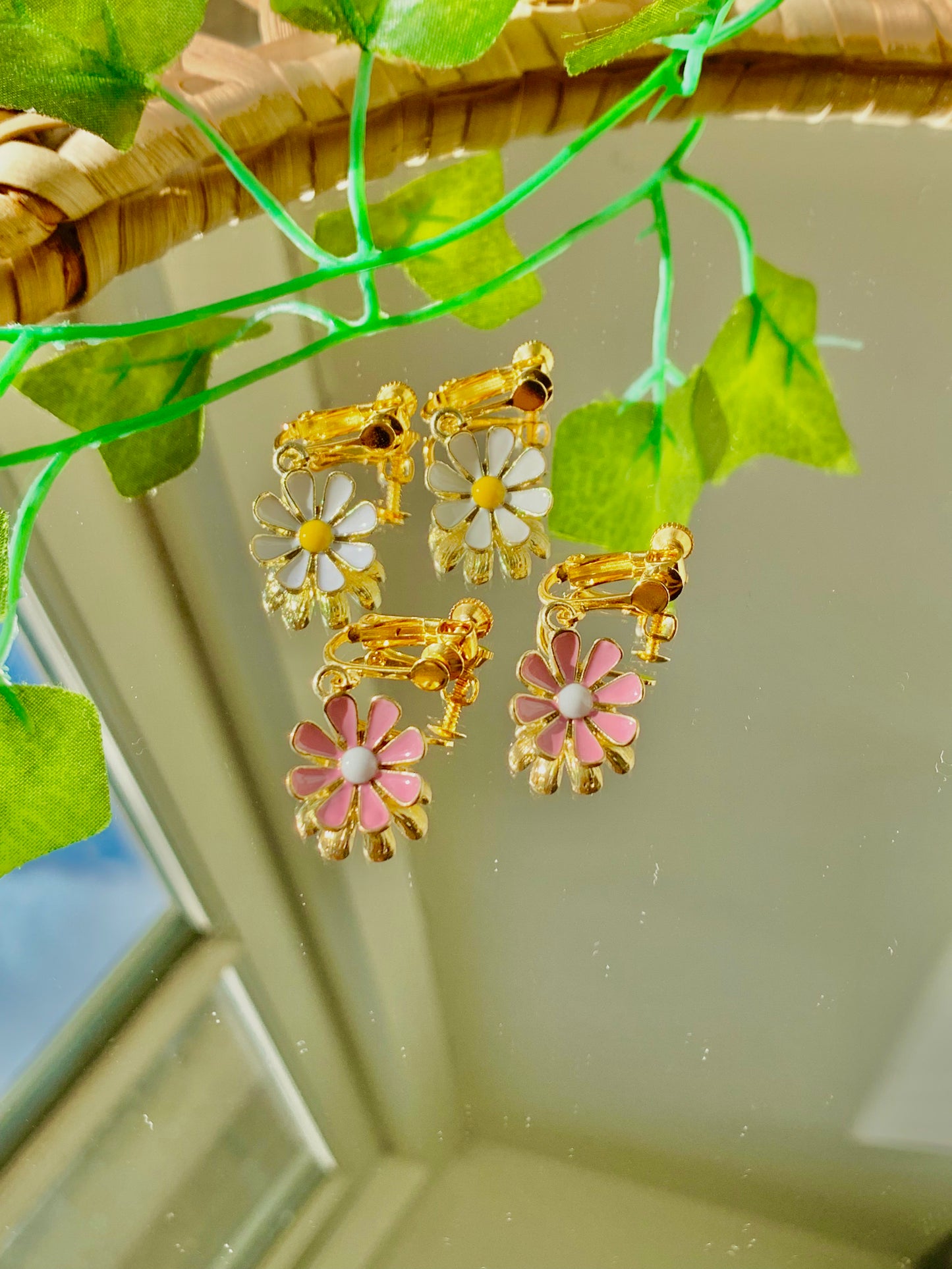 Handmade Daisy Adjustable Clip On Earrings