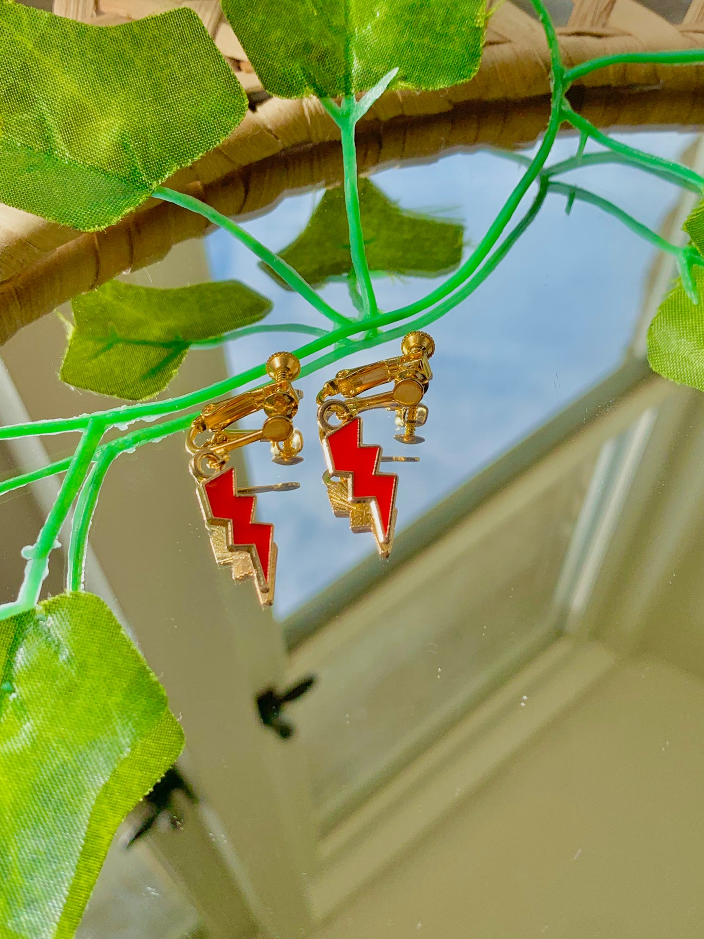 Handmade Enamel Lightning Bolt Adjustable Clip On Earrings