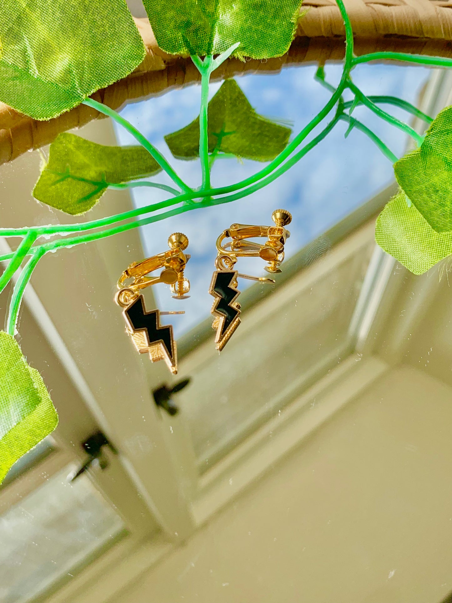 Handmade Enamel Lightning Bolt Adjustable Clip On Earrings