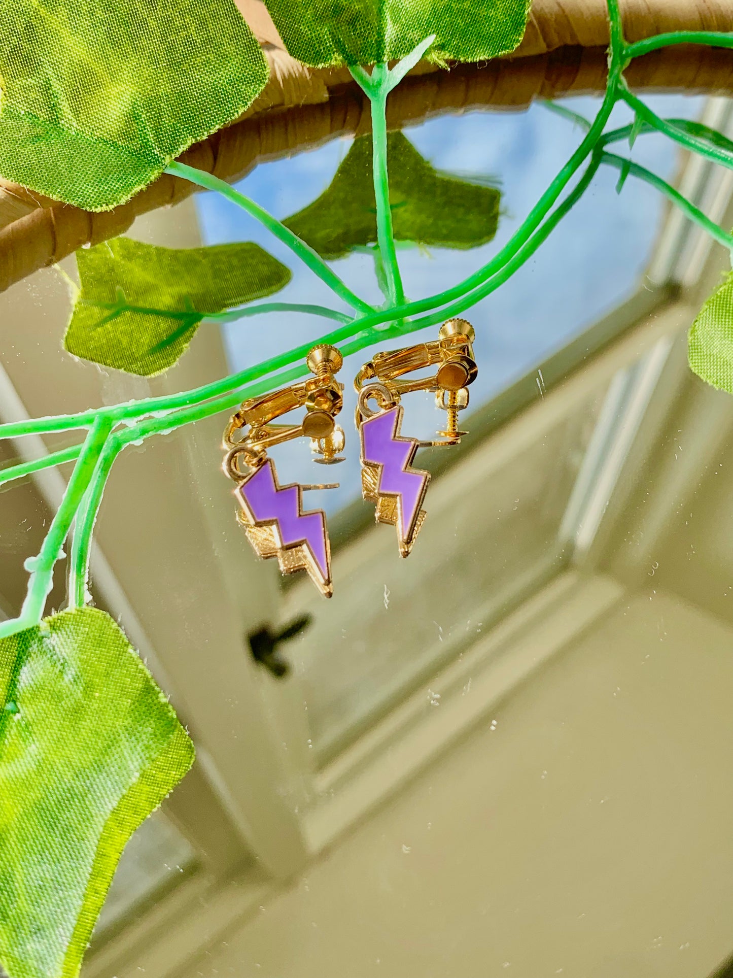 Handmade Enamel Lightning Bolt Adjustable Clip On Earrings
