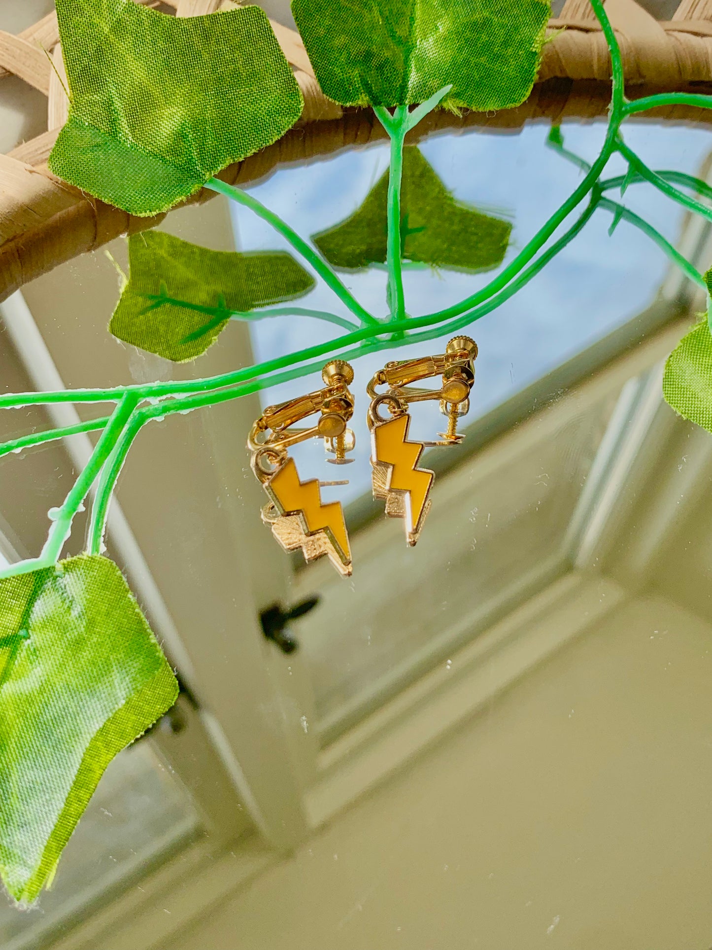 Handmade Enamel Lightning Bolt Adjustable Clip On Earrings