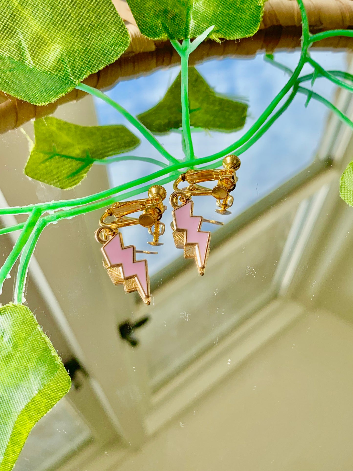 Handmade Enamel Lightning Bolt Adjustable Clip On Earrings