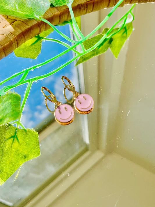 Handmade Gold Smiley Face Hoop Earrings