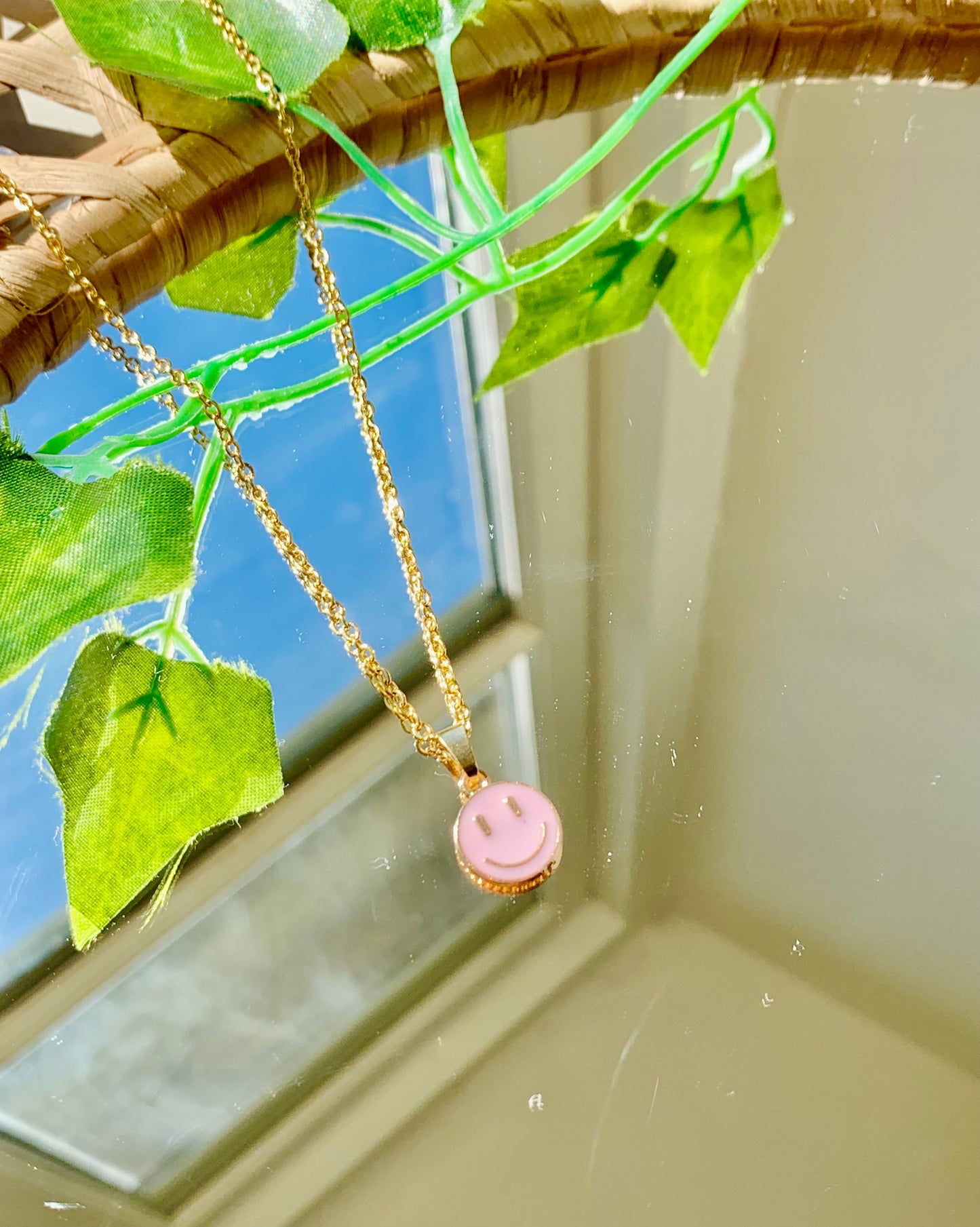 Handmade Gold Smiley Face Necklace