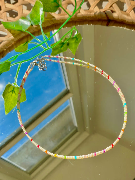 Handmade Beige Rainbow Beaded Necklace