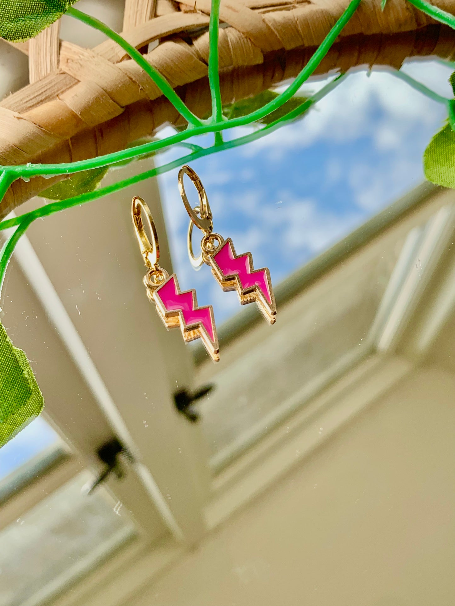 Handmade Enamel Lightning Bolt Hoop Earrings