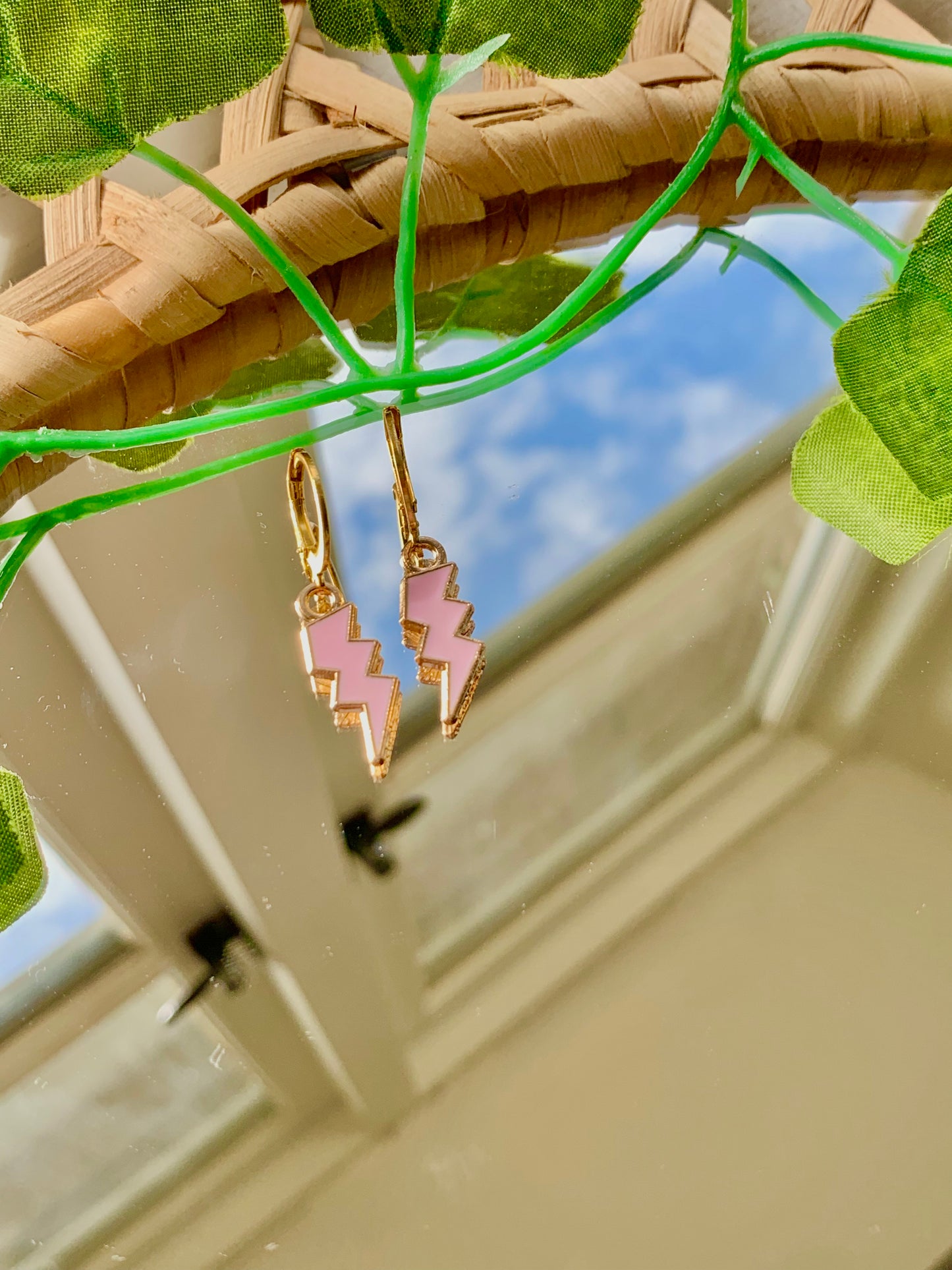 Handmade Enamel Lightning Bolt Hoop Earrings