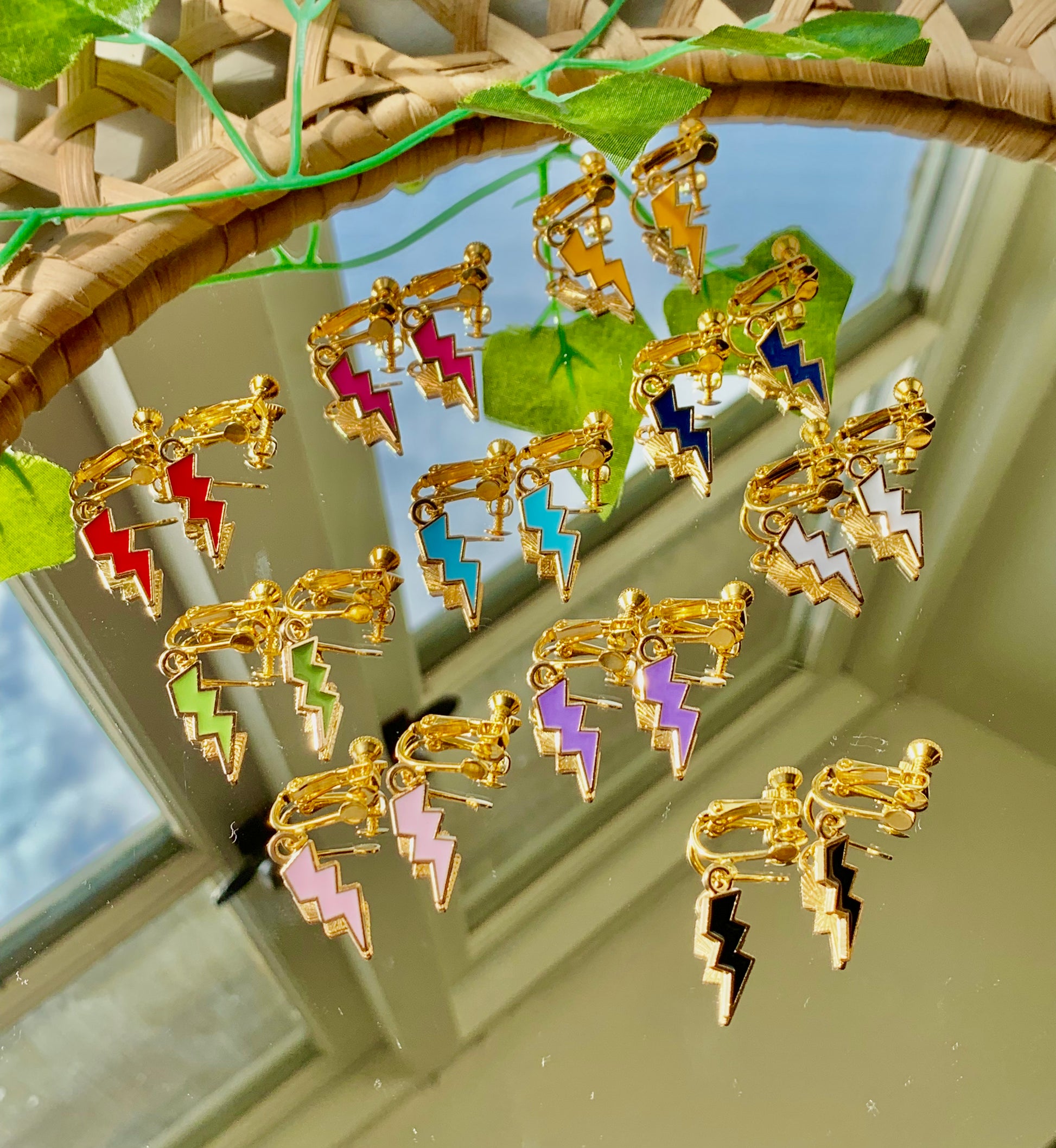 Lightning bolt top clip on earrings