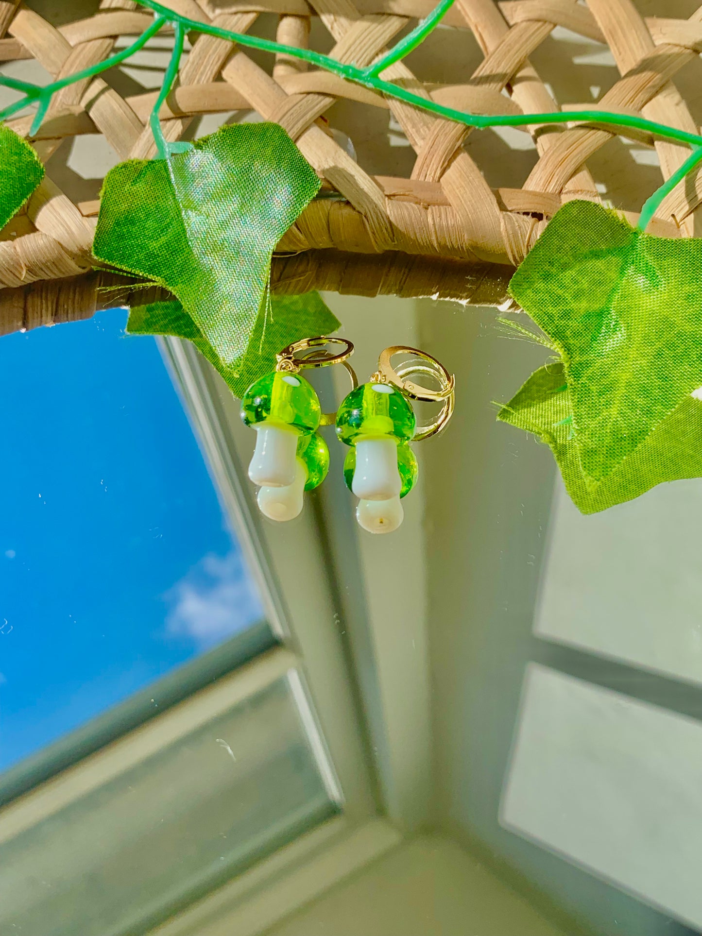 Handmade Glass Mushroom Hoop Earrings