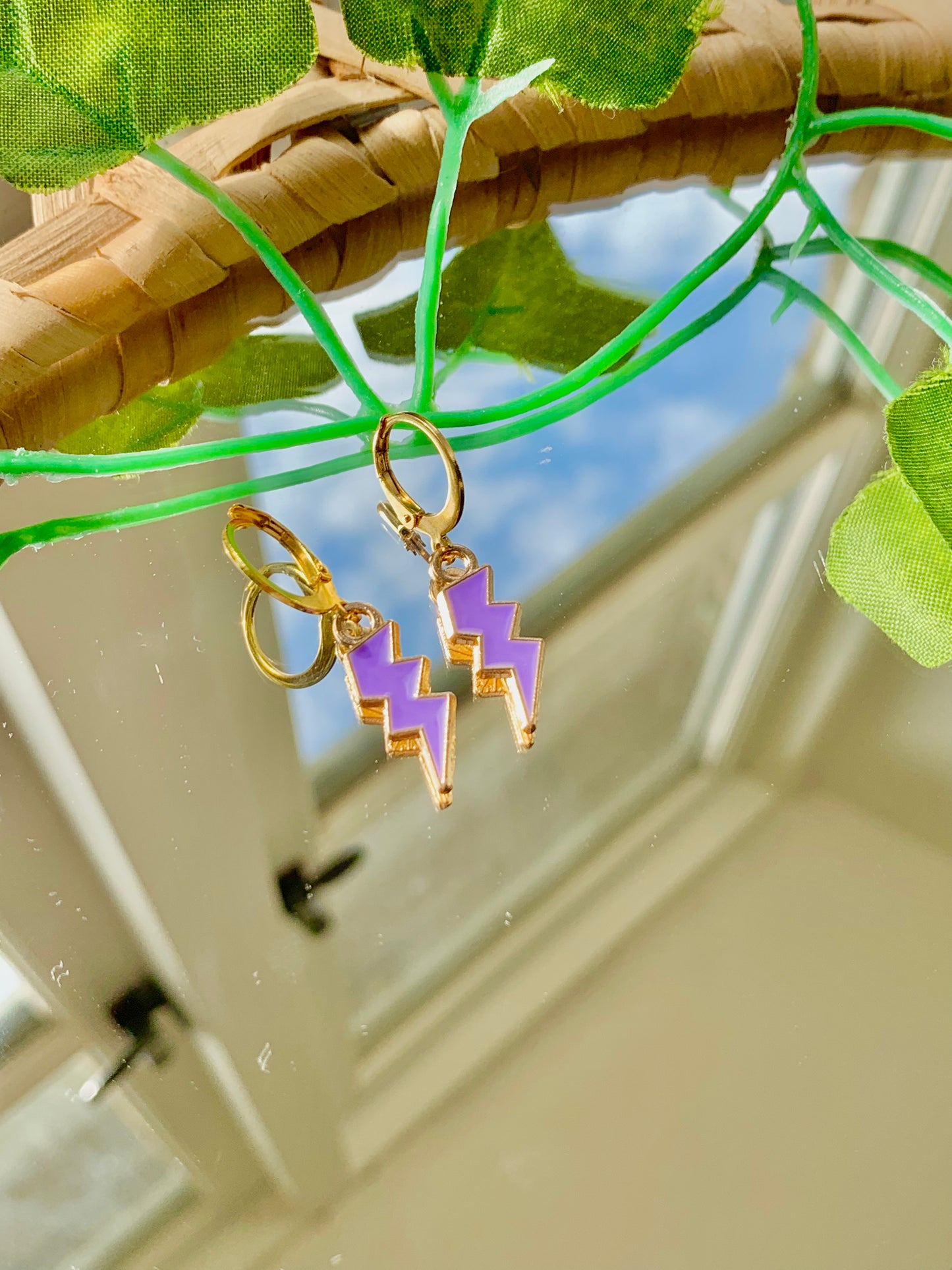 Handmade Enamel Lightning Bolt Hoop Earrings