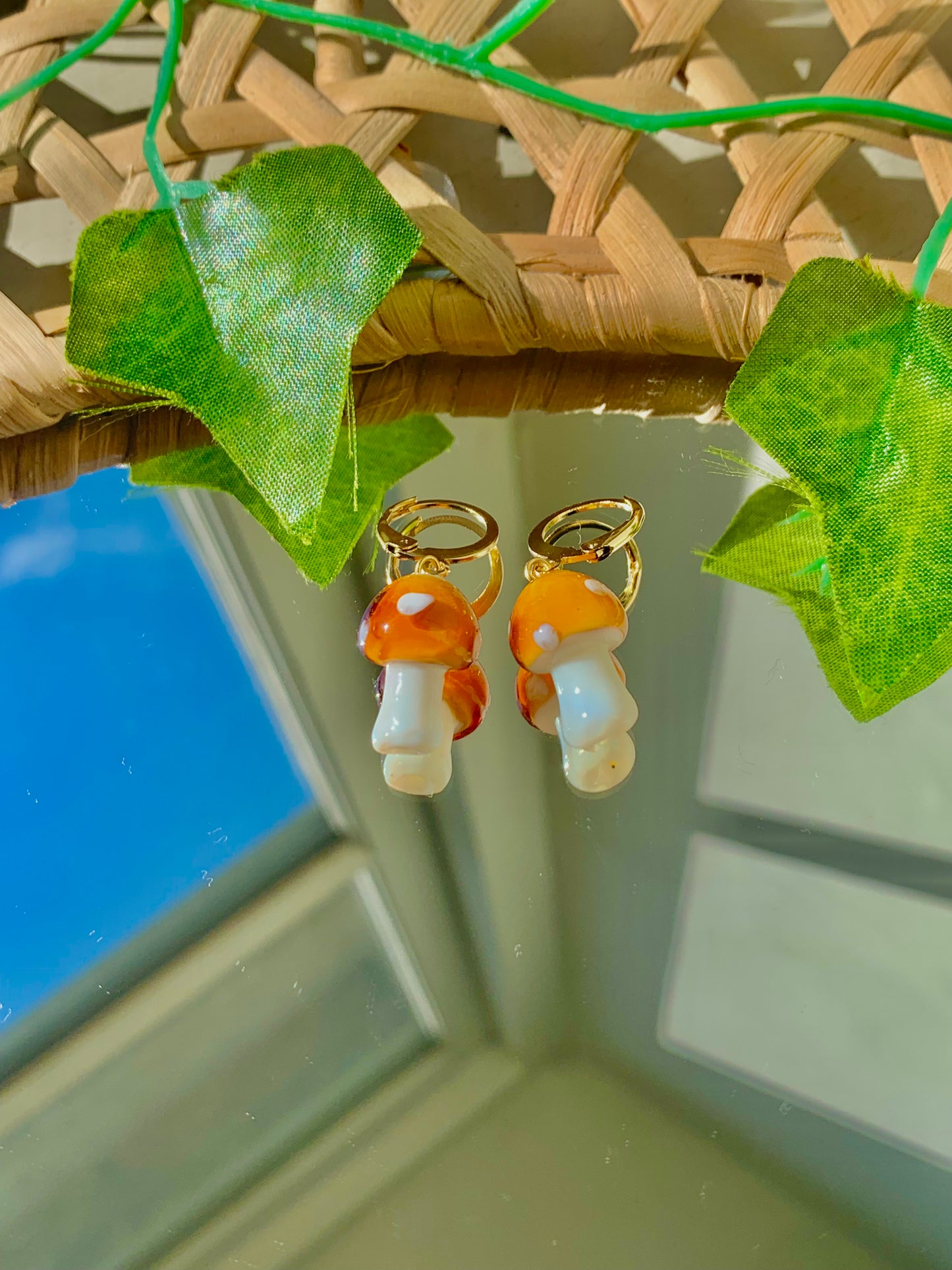 Handmade Glass Mushroom Hoop Earrings