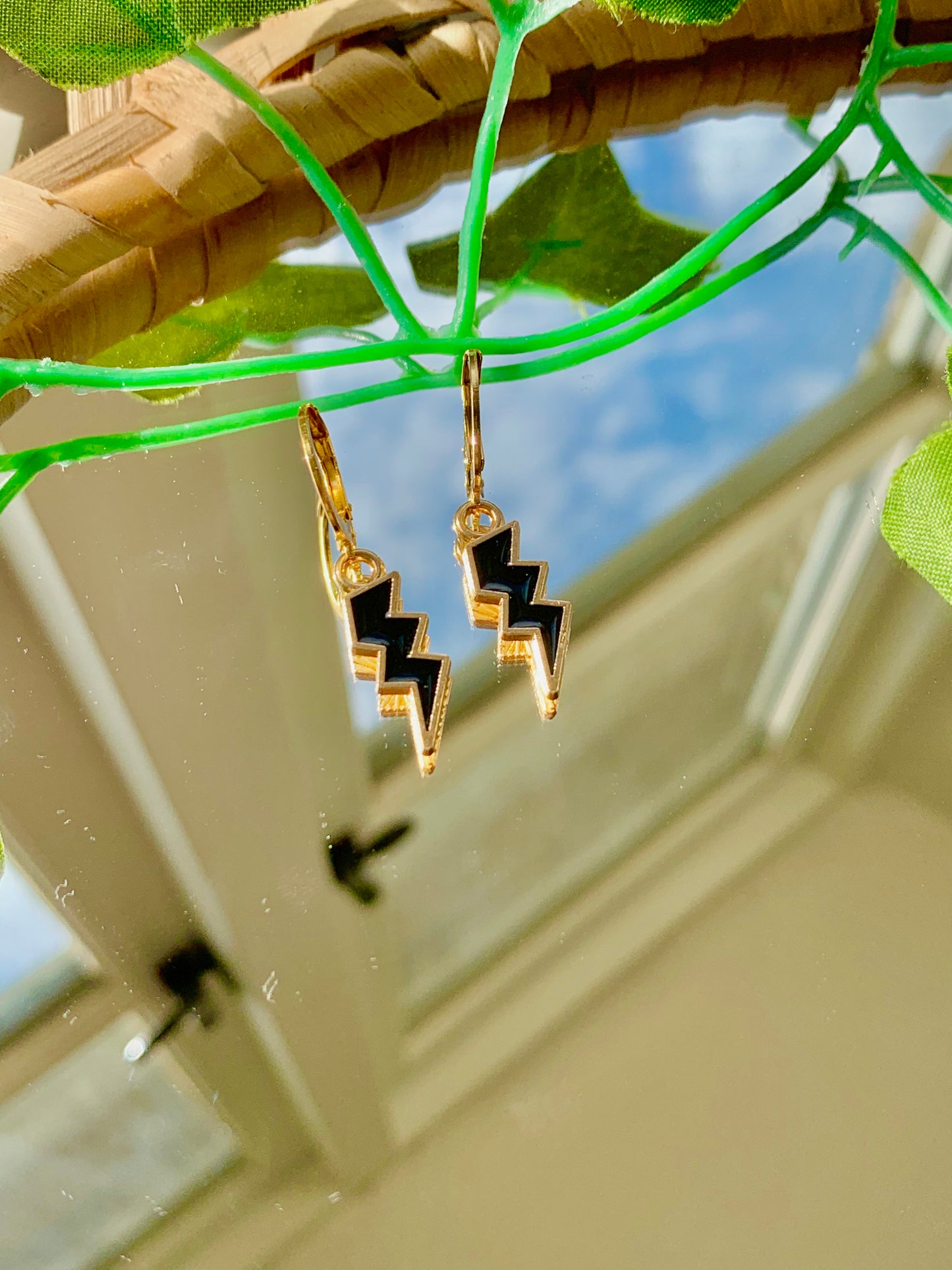 Handmade Enamel Lightning Bolt Hoop Earrings