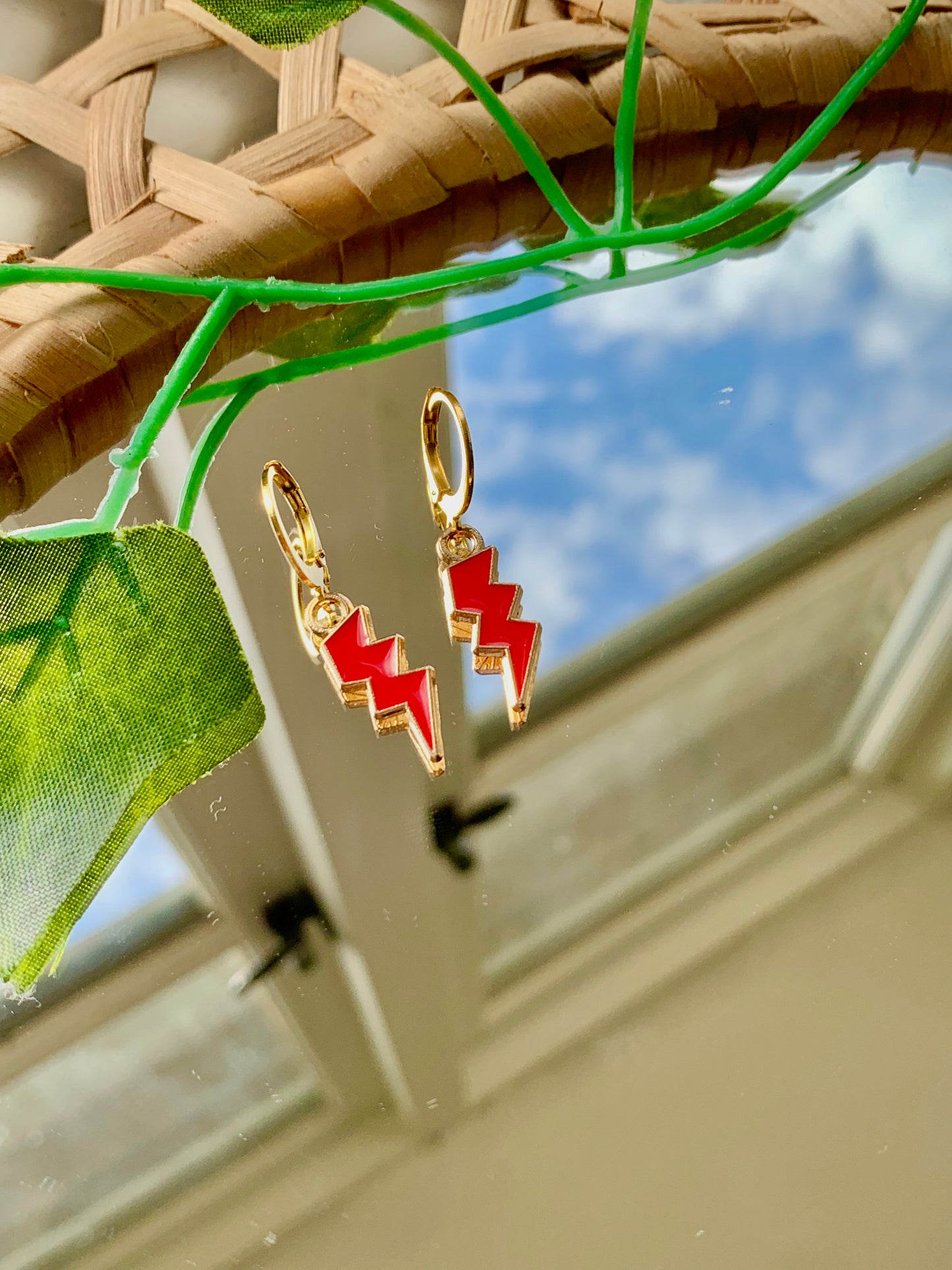 Handmade Enamel Lightning Bolt Hoop Earrings