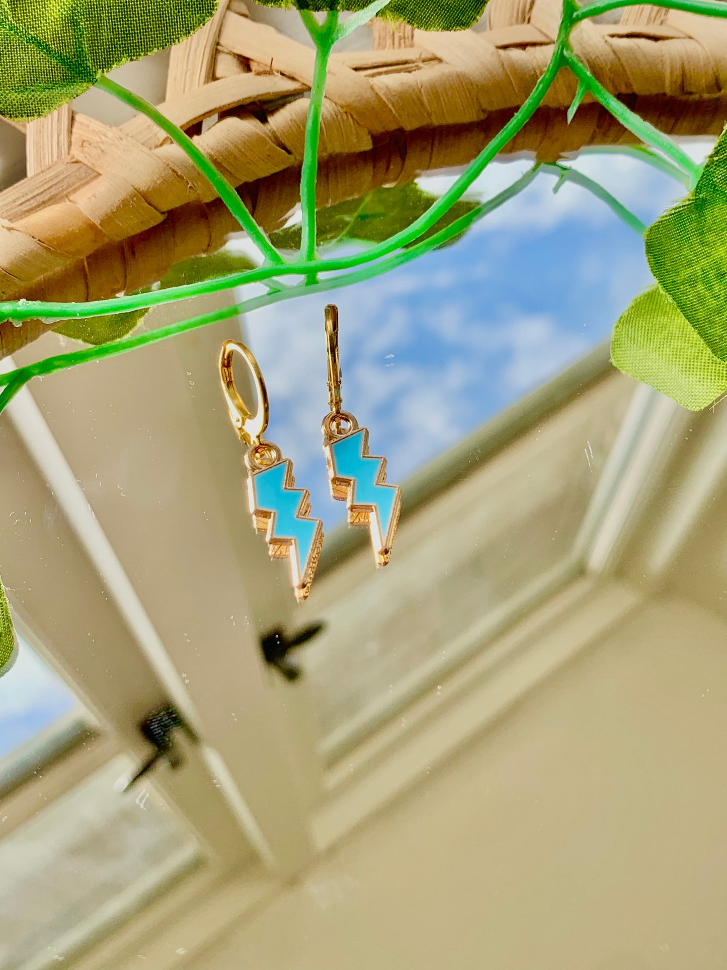 Handmade Enamel Lightning Bolt Hoop Earrings