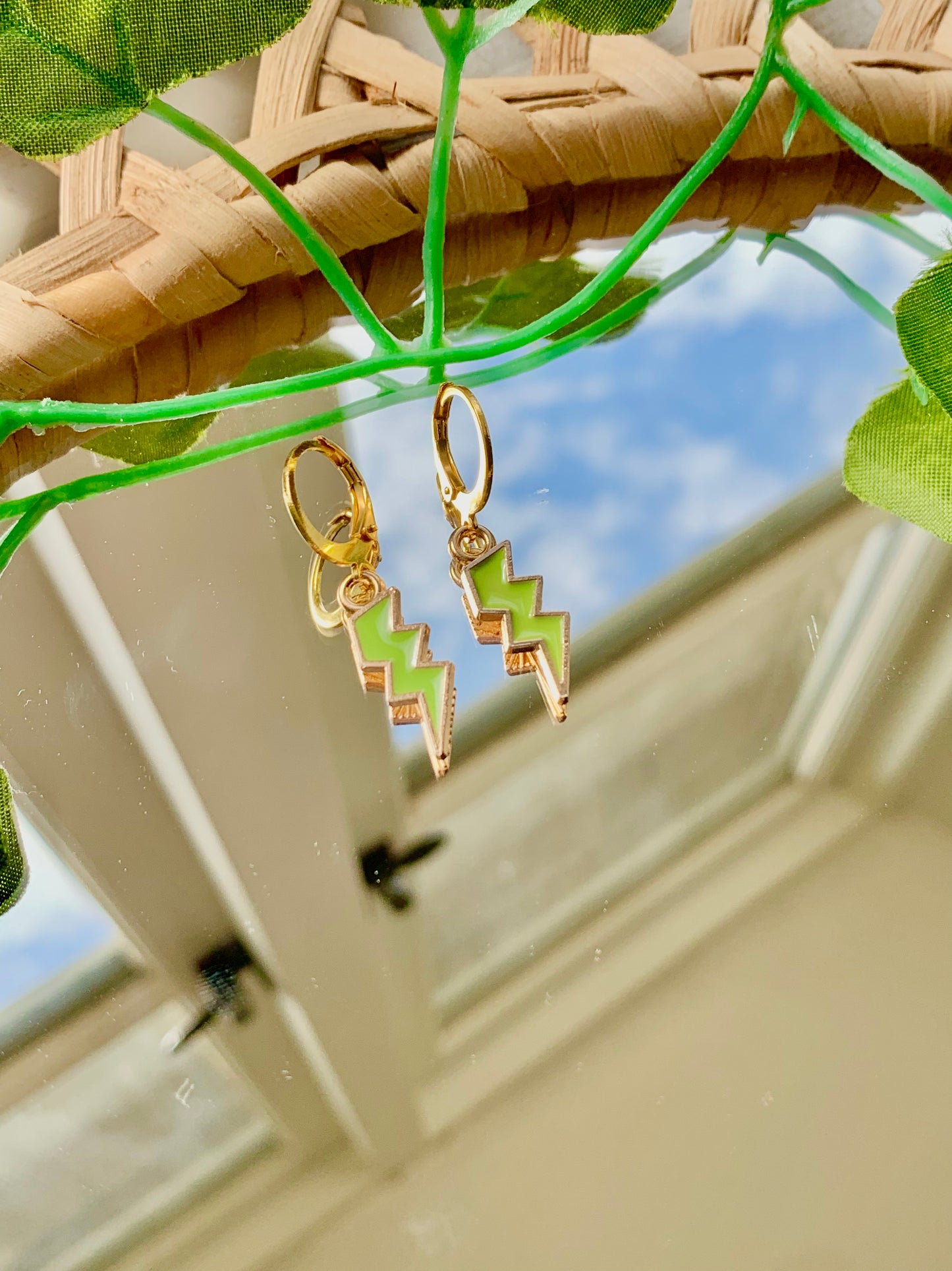 Handmade Enamel Lightning Bolt Hoop Earrings