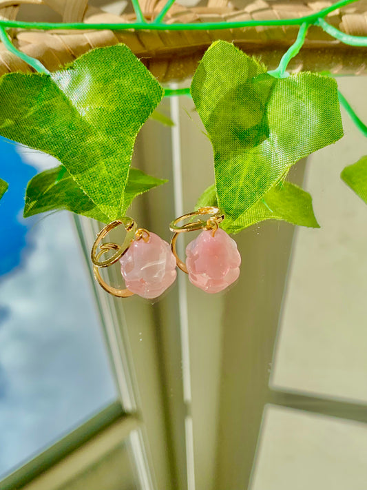 Handmade Pink Glass Flower Hoop Earrings