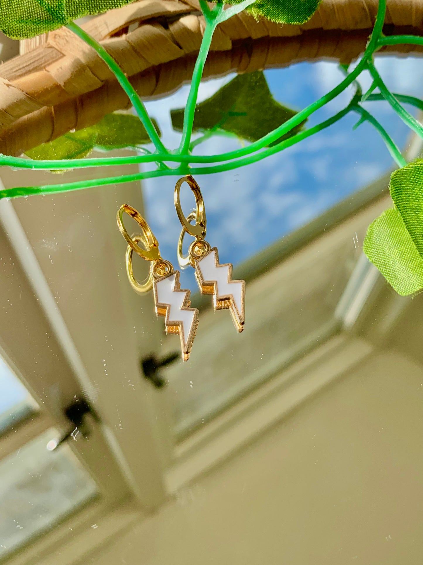 Handmade Enamel Lightning Bolt Hoop Earrings